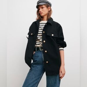 NWT Zara Italian Fabric Black Shacket Coat Women's Size Medium Oversized Shirt